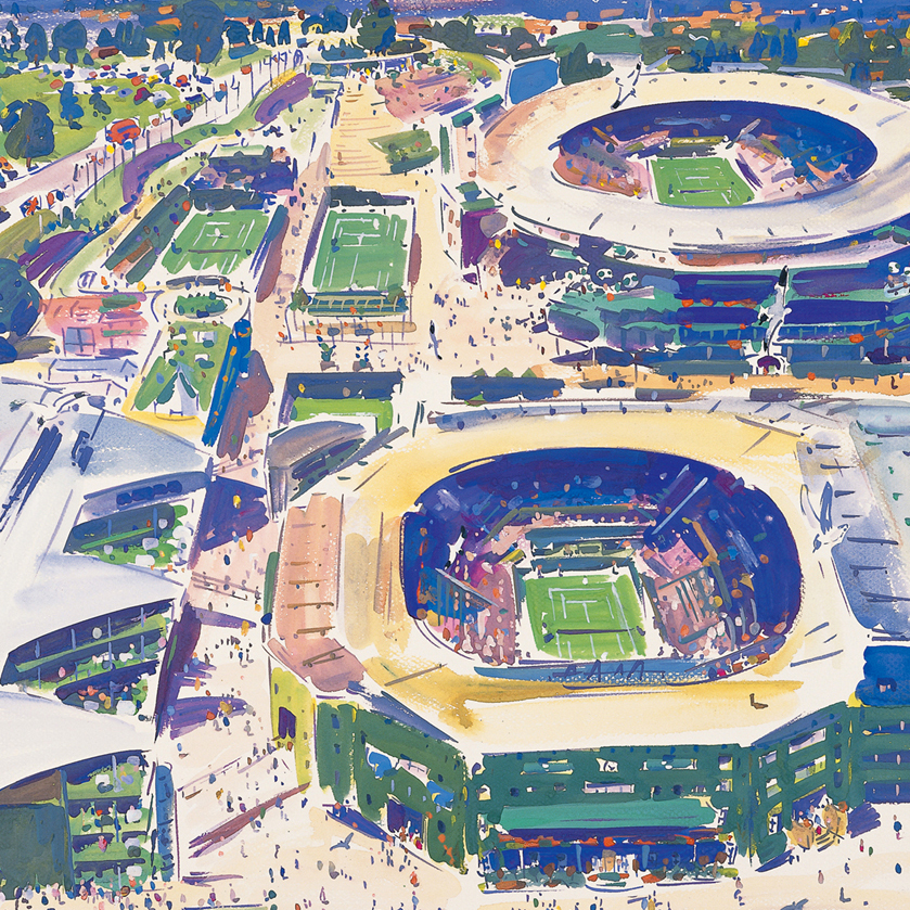 Painting of Wimbledon Tennis Club from above